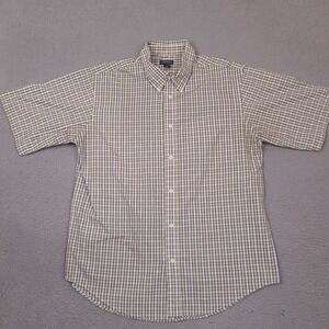Consensus Shirt Mens Large Brown White Plaid Button Down‎ Short Sleeve